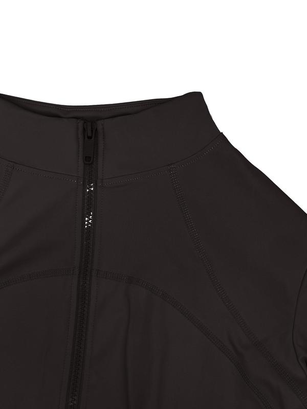 Women's Solid Zip Up Drop Shoulder Sports Jacket with Thumb Hole Design, Quick Drying Breathable Stand Collar Sports Outerwear for Yoga Gym Workout Running, Ladies Sportswear for All Seasons 6