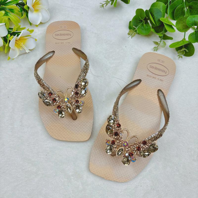 DÉP HAVAIANAS ĐẾ VUÔNG LOANG KIM TUYẾN NÂU - LINDATRAN