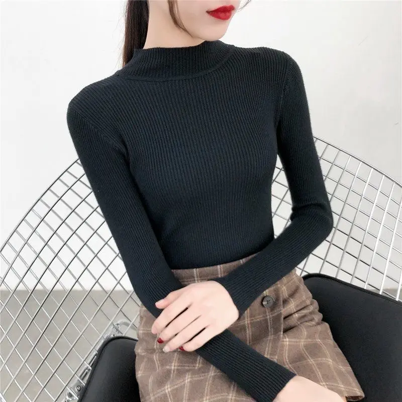 Half Turtleneck Bottoming Shirt Womens Autumn and Winter New Skinny Inner Match Western Style Top Western Style Slimming Long-Sleeved Sweater