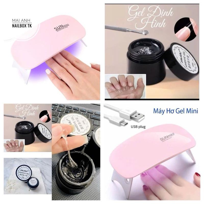 Combo gắn móng giả, nailbox siêu bền, dễ sử dụng, gel định hình+ máy hơ 0
