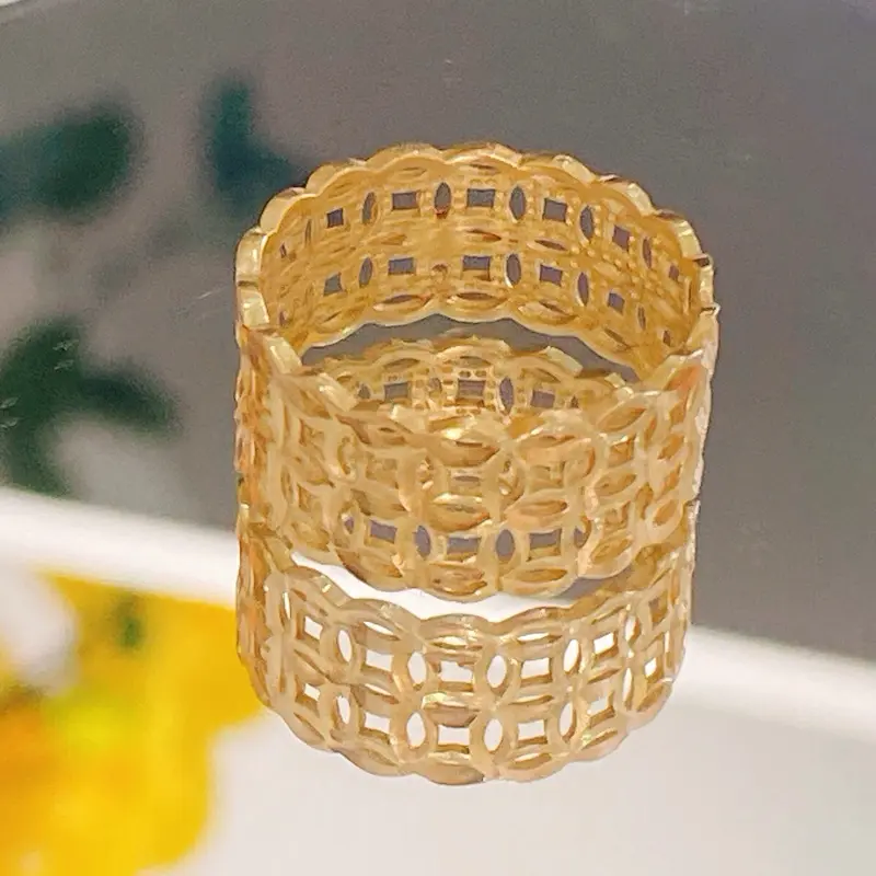 Nhẫn kim tiền đôi chất liệu dồng đỏ nguyên chất cao cấp.