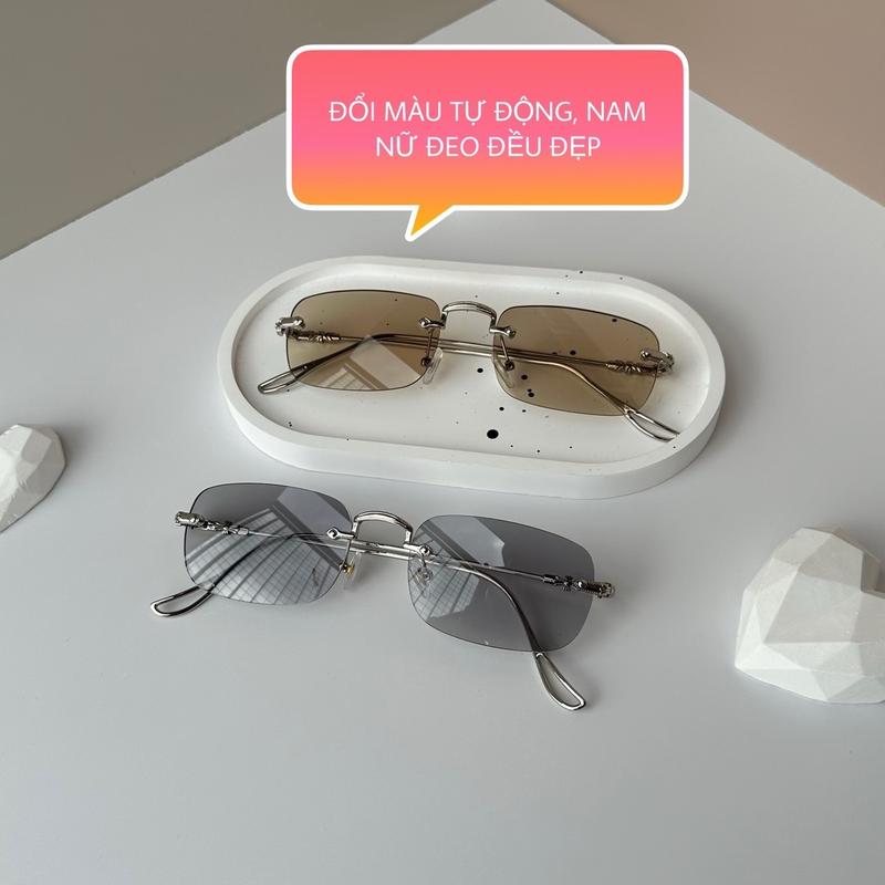 Kính tổng tài đổi màu tự động không viền nam nữ Women Kính Mắt Chống Nắng