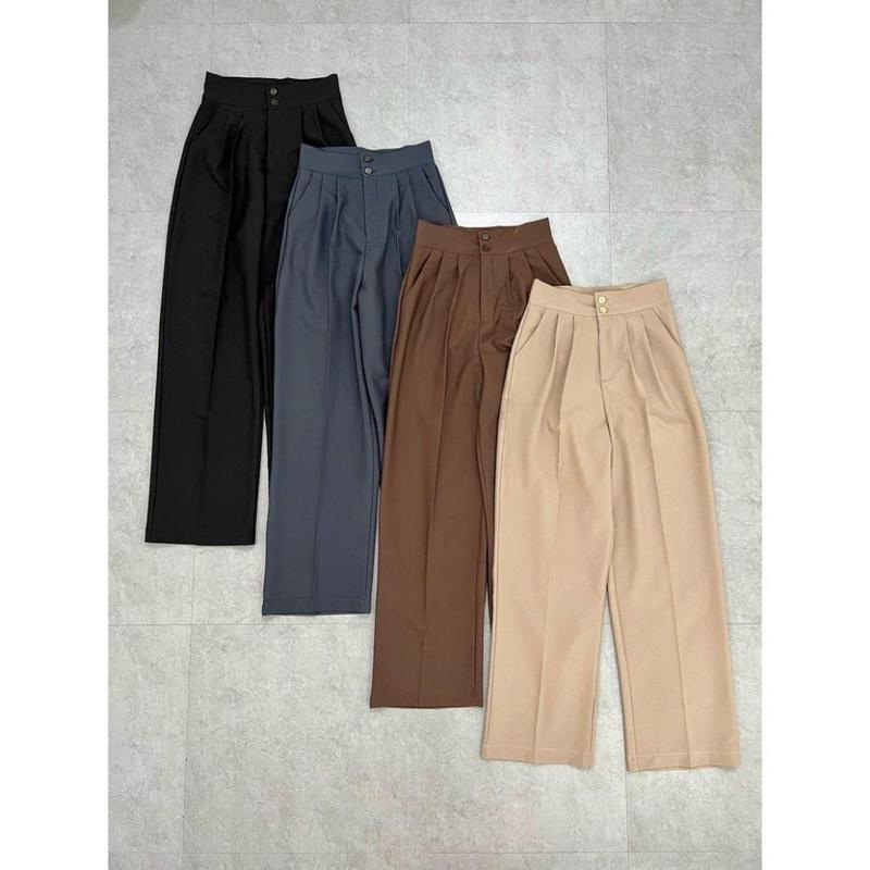 QUẦN ỐNG SUÔNG 5 MÀU LƯNG CAO 2 CÚC-VẢI TUYẾT MƯA-QUẦN ỐNG RỘNG NỮ DÁNG DÀI Women Ong Pants Đen 6