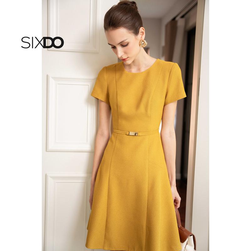 [HN]Đầm thô vàng dáng xòe cộc tay SIXDO (Glitzy Gold Woven Flared Dress) 2