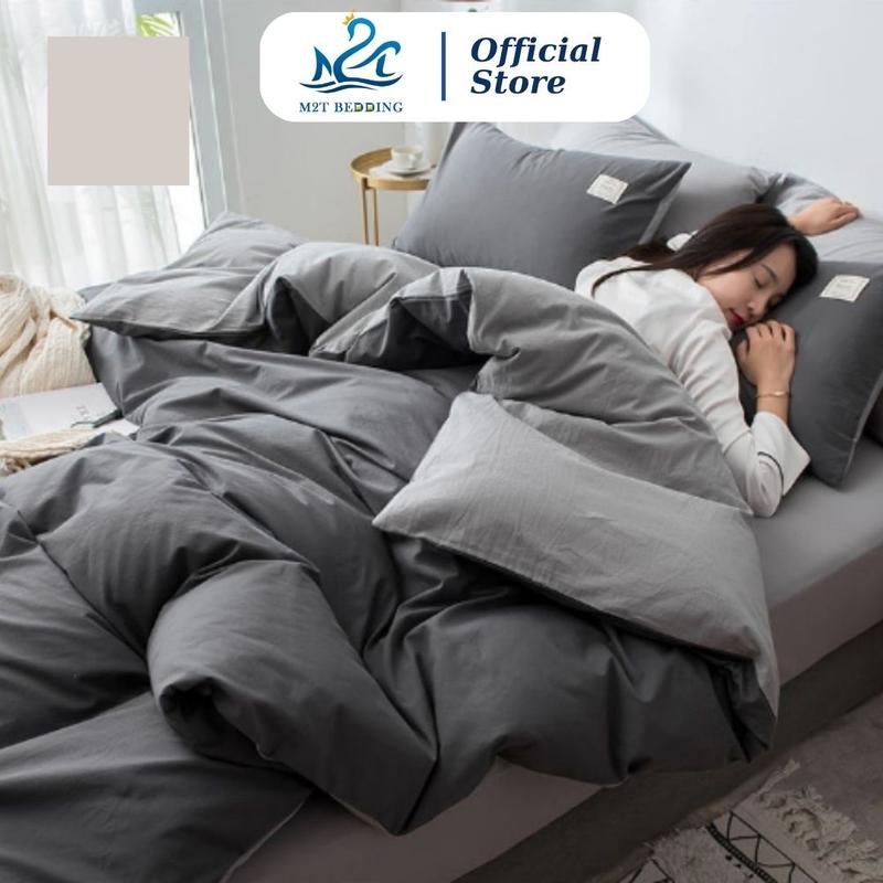 Bộ vỏ chăn ga gối cotton tici M2T Bedding - Vỏ chăn, ga giường và 2 vỏ gối nằm - vỏ chăn có khóa kéo để lồng ruột (Không kèm ruột bông bên trong chăn)