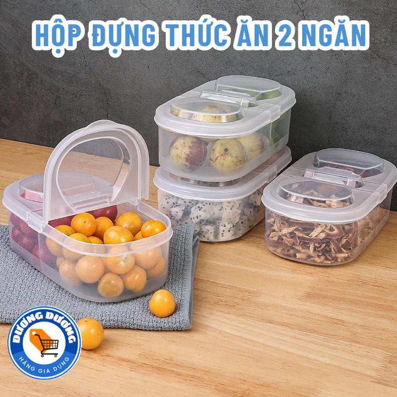 Hộp Nhựa Đựng Thực Phẩm 2 Ngăn, Hộp Trữ Đông Đồ Ăn ,Khay Đựng Đồ Ăn Dặm Chia Ngăn Có Nắp Ngăn Mùi Hôi Tủ Lạnh Tiện Lợi - ộp Đựng Chanh ỚT 2 Ngăn, Hộp Đựng Gia Vị