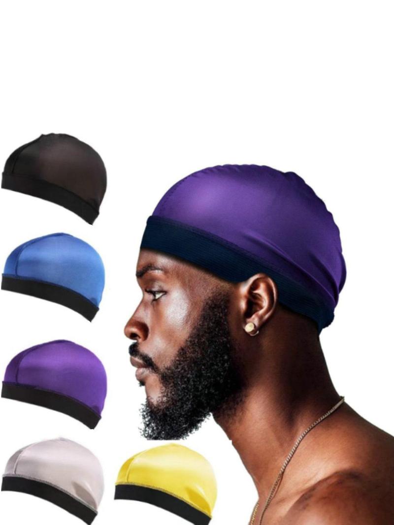 Product Introduction of Men's Simple Style Plain Color Wave Cap (5pcs), Casual Trendy Wave Cap, Fashionable Soft Hat for Daily Outdoor Sport Wear for Men 0