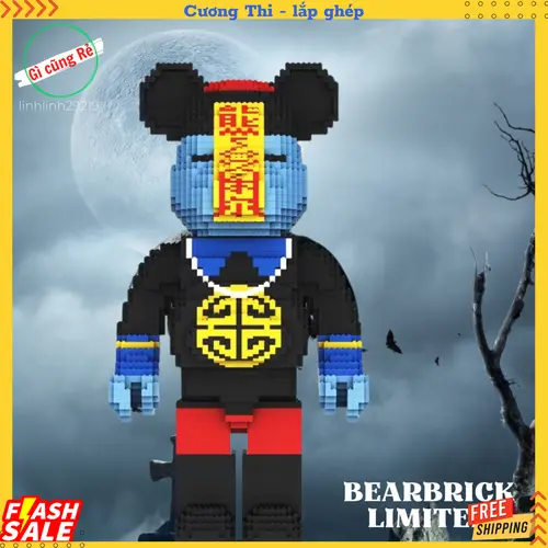Đồ chơi lắp ghép BEAR-BRICK Cương Thi - Mô hình lắp ghép Gấu Bear.brick Zombie - Kích thước 72cmx37cmx25cm - 3300pcs (Tặng kèm búa + Đèn)
