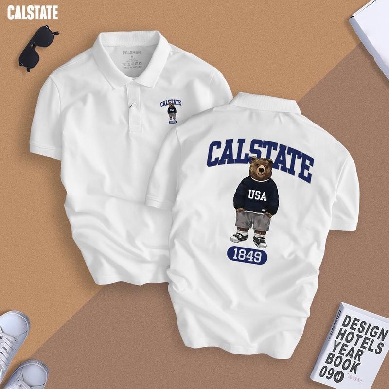 Áo Thun Polo Nam Nữ Bear Calstate Chuẩn Form,Trẻ Trung,Thanh Lịch Menswear Top Cotton Ngắn Tay Cộc Tay Đen Ong polo bear