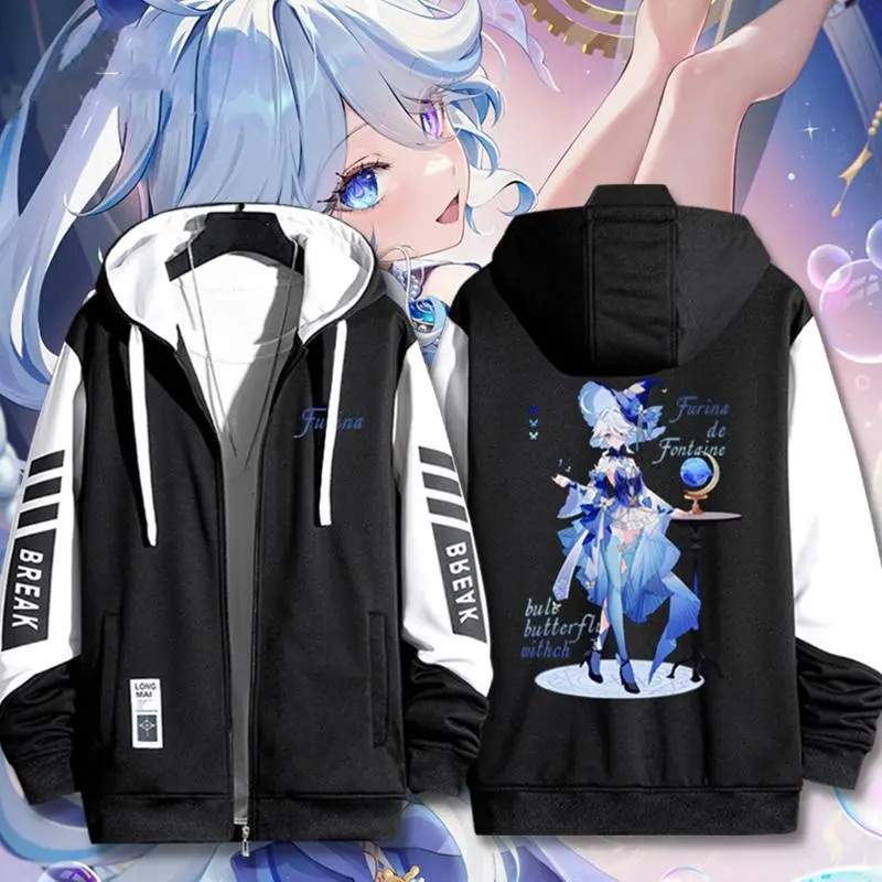 Genshin Furina Impact Focalors Áo Len Cardigan Áo Hoodie Có Khóa Kéo Áo Dài Tay, Phong Cách Cosplay Menswear Nam Kate 0