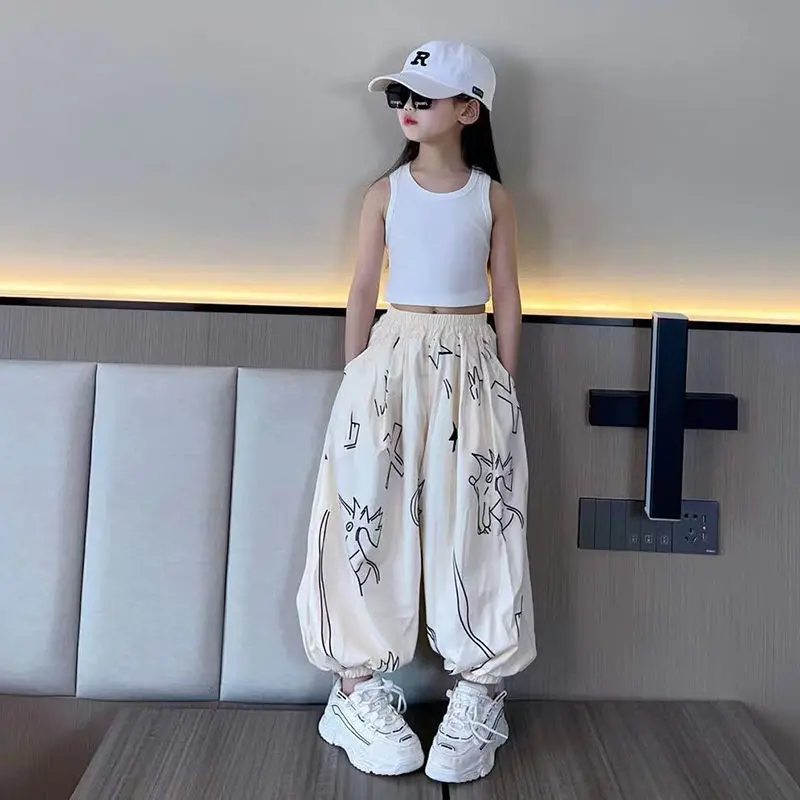 Quần Dài Baggy Cho Trẻ Em, Cỡ 11-12, Quần Chống Muỗi Cho Bé Gái, Phong Cách Mới Mùa Hè, Thời Trang, Dáng Rộng, Quần Đèn Lồng, Thích Hợp Cho Trẻ Em Lớn, Jazz Trẻ Em, Múa Đường Phố, Quần Jogger, Quần Dài 1