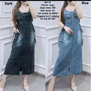 Grosirsolo1 - Overall Jumbo Kargo Bahan Jeans Premium Overall Kekinian Wanita Denim Panjang