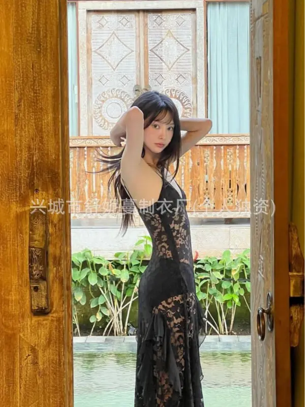 Đầm maxi REN xuyên thấu khoen ngực, váy dáng dài ôm sát quyến rũ- 2 chi tiết MS945 3