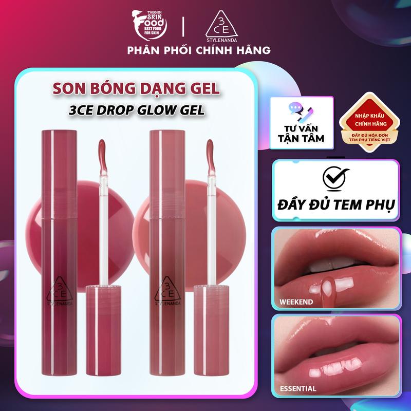 Son Bóng Dạng Gel 3CE Drop Glow Gel 4g Trang Điểm Mỹ Phẩm Cosmetic