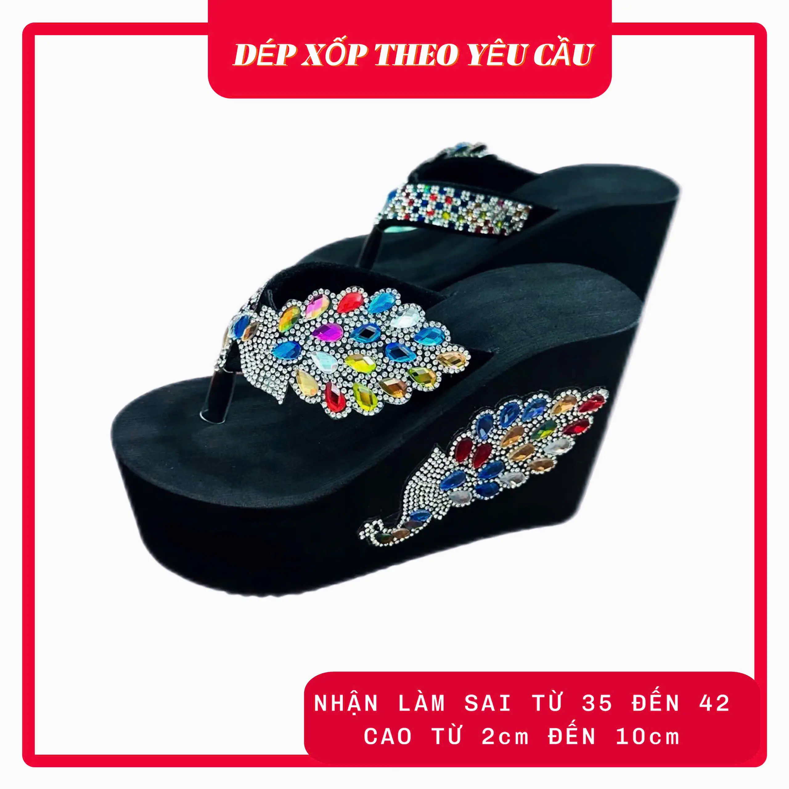 Dép xốp nữ xỏ ngón quai kẹp đính đá đế cao su cứng chống trơn trượt cao thấp đa dạng siêu nhẹ êm ái chắc chắn thời trang màu đỏ hình công DéP Sandal GiàY
