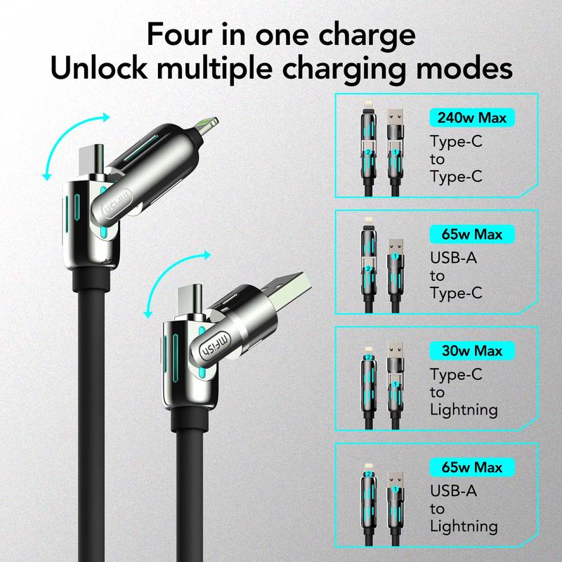4 In 1 USB Charging Cable, 240w 4-in-1 USB C Cable, 4 In 1 USB 240w Cable, Multi Charger Cable With Breathing Light, 5a Multi Fast Charging & Data Sync Silicone Compatible (Purple - View #4