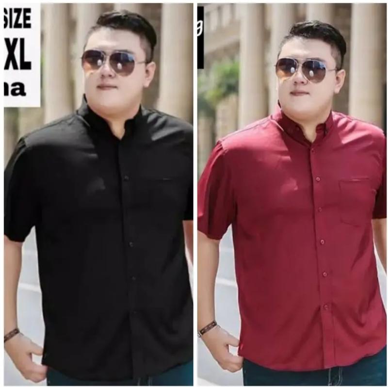 PAKET 2 PCS super hemat kemeja Pria Polos Jumbo XXL sampai XXXL Casual atau Formal Katun V-Neck lengan pendek 3