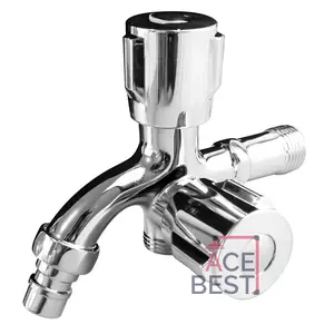 Kran Air Double Engkol Putar Tancap Tembok Keran Cabang 2 Bahan Stainless JS-20+JS-64