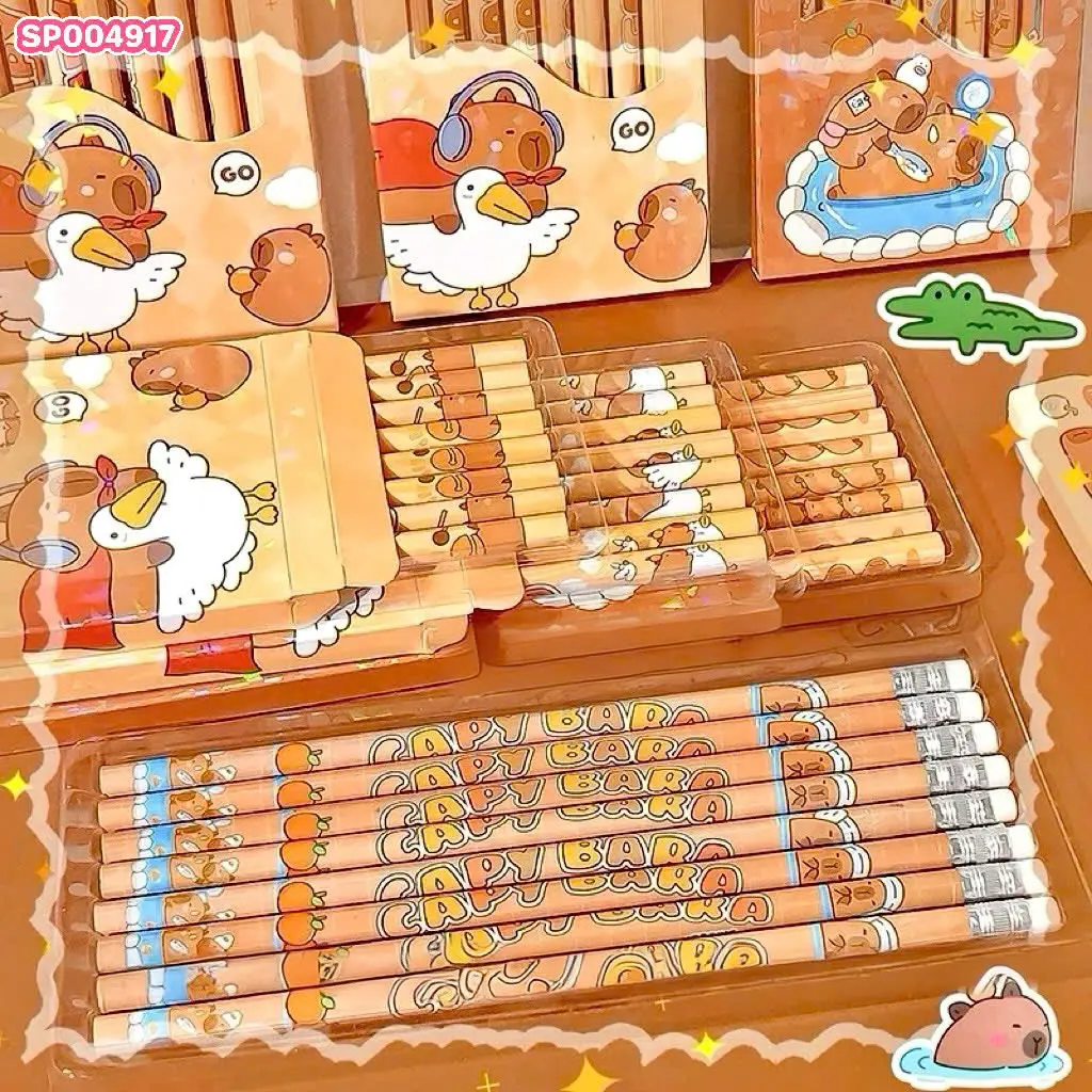 Hộp 8 Chiếc Bút Chì Vẽ, Văn Phòng Phẩm, Đầu Cao Su Capybara