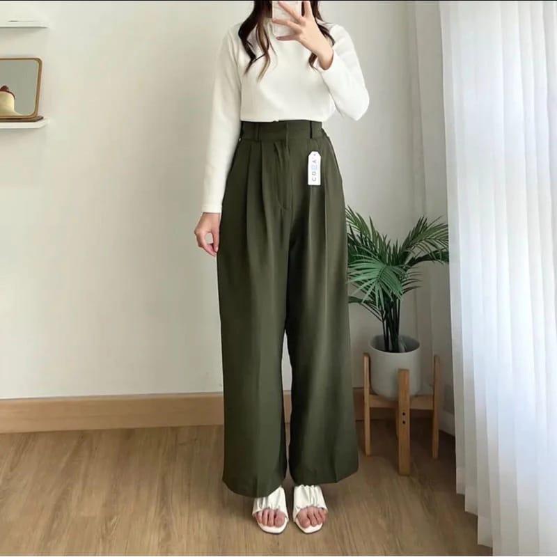 Celana Kulot Shakilla Loose Pants 332 PREMIUM Trousers Wanita Anti Kusut -Highwaist Wanita Bahan Jatuh Celana Kantor Formal / Casual Panjang Basic Shakila Crinkle Hitam 4