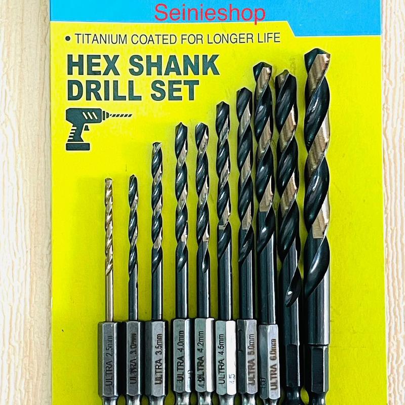 ￼ ULTRA  Bộ mũi khoan kim loại chuôi lục giác TITANIUM 10 chi tiết 2.5-8mm ULTRA