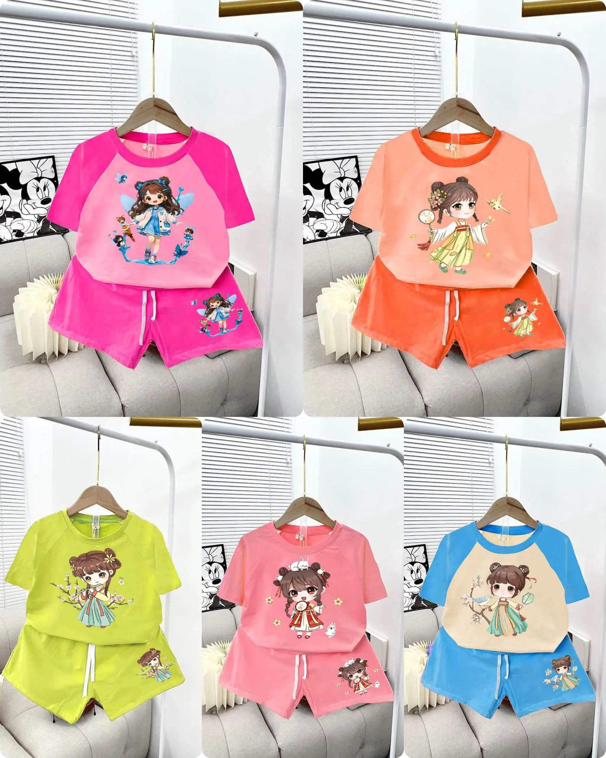 Combo 5 bộ Bé Gái Hoạ Tiết Kute Đáng Yêu Cho Bé Gái Sezi 10-55kg.