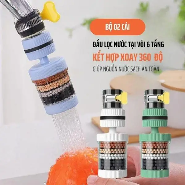 Bộ lọc vòi nước lớn chính hãng HUNA (02 chiếc), xoay 360 độ với 6 lớp, chịu nhiệt lên đến 60°C – hỗ trợ lọc bụi bẩn