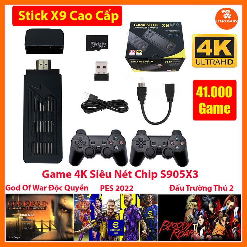 [Premium] Game Stick X9 3D Cao Cấp Kết Nối Tivi - Bộ Nhớ 128GB Cài SẴn 41000 Game - Chơi Game Phân Giải 4k Siêu Nét - Kèm 2 Tay Cầm Không Dây - Máy Chơi Game - Trò Chơi Điện Tử