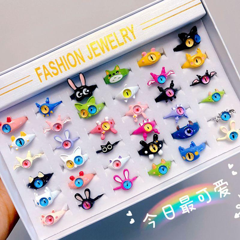 Product Introduction of Cartoon cat little monster boxed alloy open ring personality creative ring Internet celebrity female niche jewelry funny 0