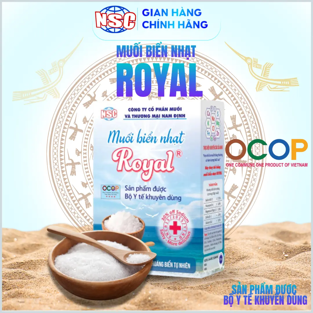 Muối biển nhạt Royal[NSC] cho bé ăn dặm và người tiểu đường, cao huyết áp - hộp 250gr