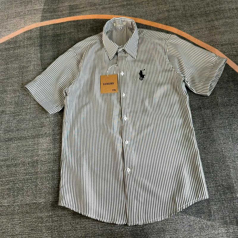 Áo Sơ Mi Nam Tay ngắn phối sọc in logo trẻ trung cá tính Boy Phố ST MEN STORE Menswear Shirt Cổ Tròn ...không.4 navy blue ... hàn quốc Có Cổ