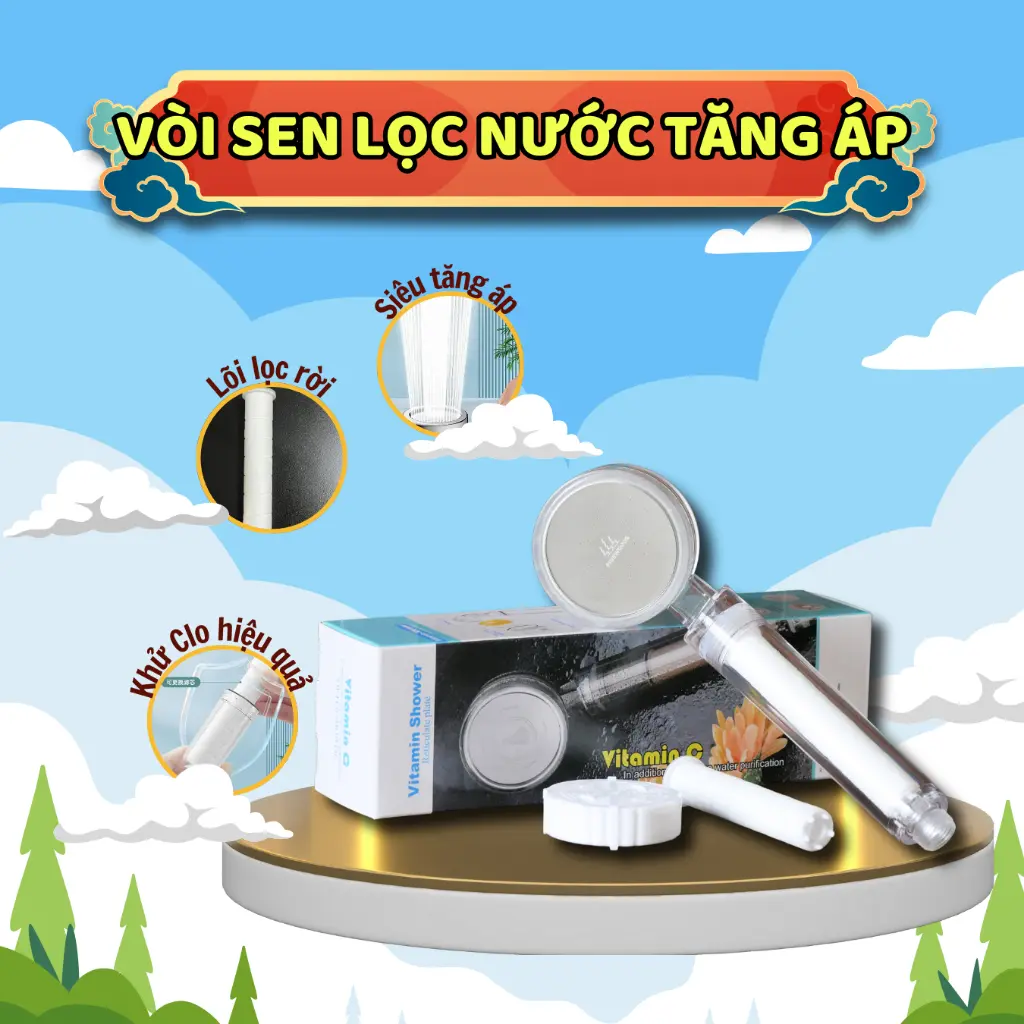 Vòi Hoa Sen Vòi Sen Lọc Nước Tăng Áp  Lọc 2 Lớp - Lọc Nước Tại Vòi Cao Cấp SL160 Có Lõi Lọc Thay Thế