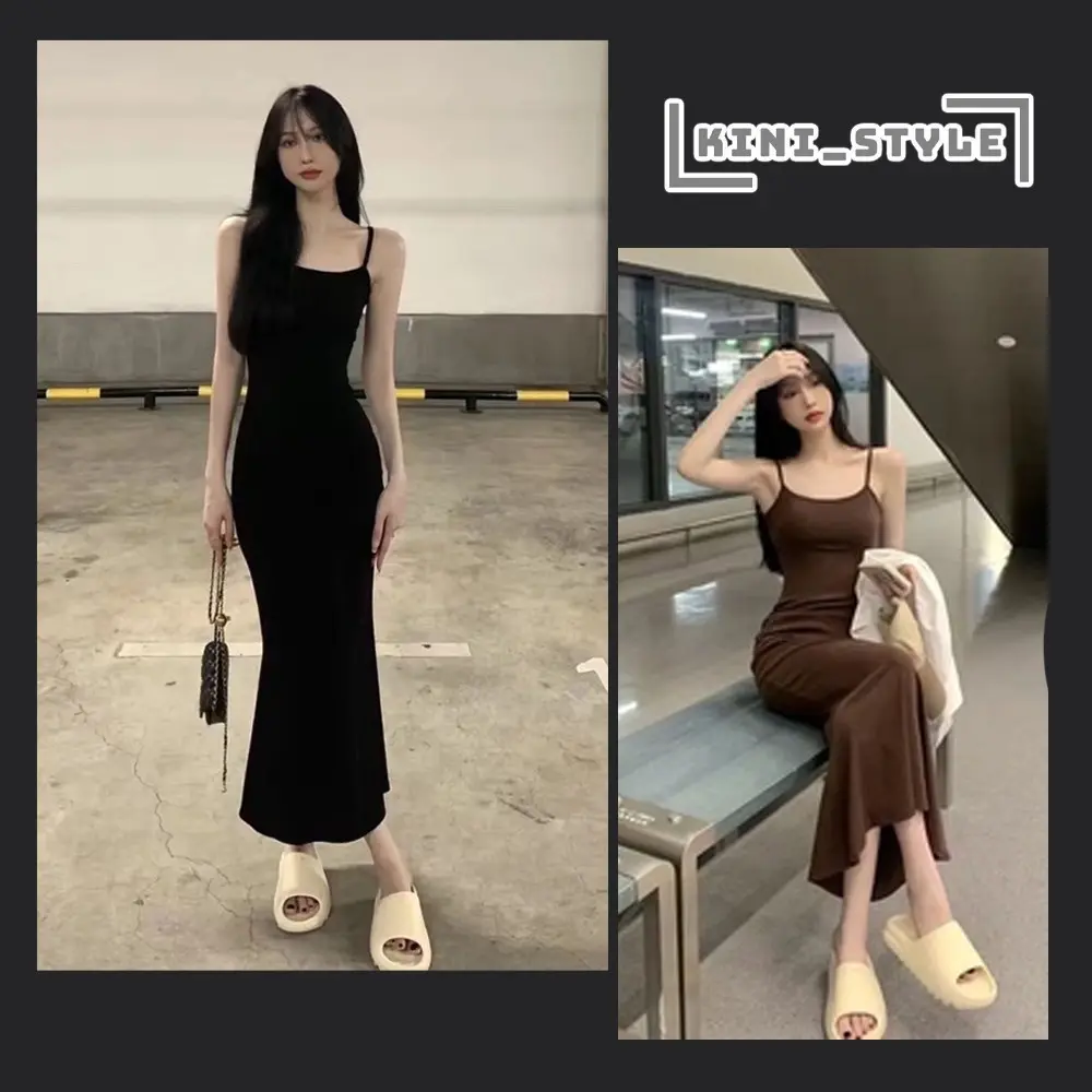 Đầm body 2 dây dáng dài đuôi cá - váy body 2 dây dáng dài chất thun len tăm co giãn 39kg-59kg Nữ Women