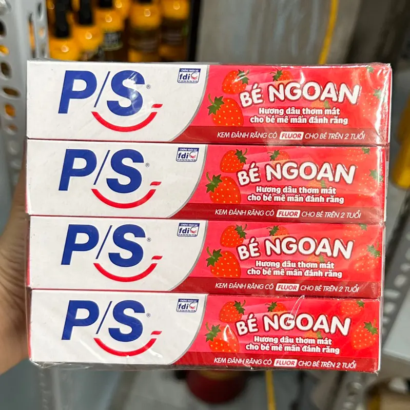 Kem đ﻿ánh răng cho bé nuốt được PS Bé Ngoan Hương Dâu 35g Trên 2 tuổi  - Tip kem đ﻿ánh răng cho bé kem  đánh 0