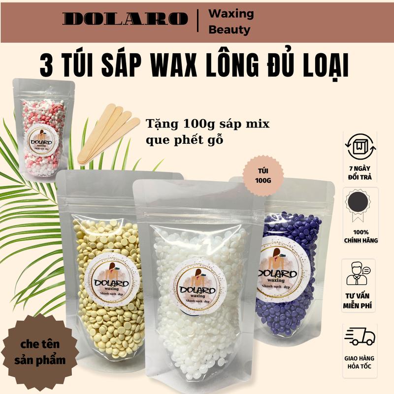 [ Tặng 100g] Combo 3 túi 100g sáp wax tẩy lông sữa nóng cao cấp DOLAROWAXING, kem tẩy lông hương liệu tự nhiên dành cho chân, nách, body, bikini Women
