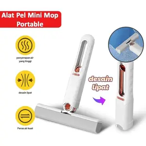 Alat Pel Mini Mop Lipat Portabel Serbaguna dengan Nosel Spons dan Batang Pel Umum portble putih ABS + spons 29.5x15.5cm Portable