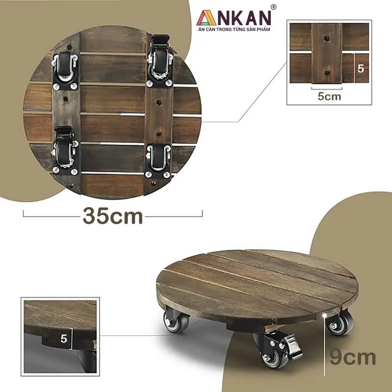 Đế Lót Chậu Cây Cao Cấp ANKAN, Tròn Màu Đen, Đường Kính 35cm, Chịu tải 150Kg 3