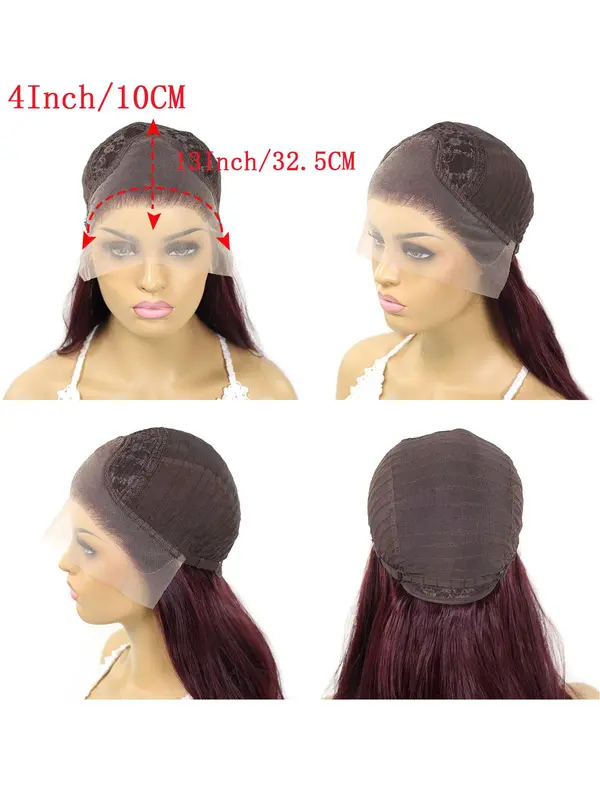 26 Inch Burgundy Long Wavy Wigs for Women, Gorgeous Fluffy Wigs without Bangs, Synthetic Lace Front Wigs for Party, Daily Use 7