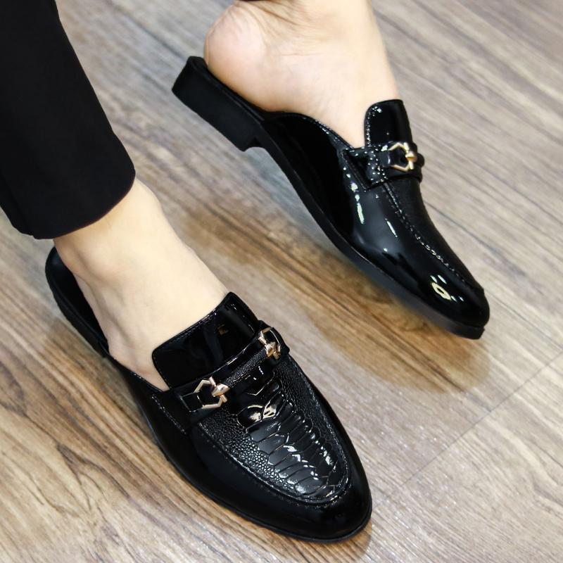 GIày Dép Sục Da Nam-L209-Giày Sục Da Bóng Nam Hở Gót-Giày Dập Vân Da Đà Điểu Thoáng Mát Êm Chân-Đế Chắc Chắn Cao 3cm-Hàng Việt Nam Shoes DéP giay  nam