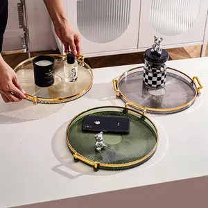 Nampan Transparan Dekorasi Nampan Tray Mewah Nampan Mewah Gold Dekorasi Tray Akrilik Baki Penyimpanan Baki Binaural Meletakkan Cangkir Air,nampan Cangkir Teh Nampan Piring Makan Bundar Di Rumah