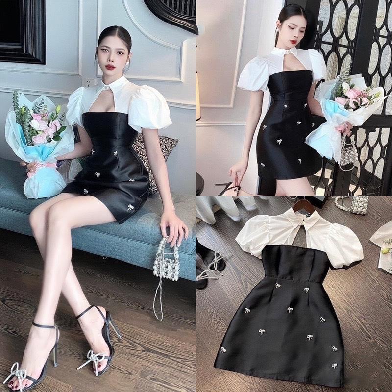 Váy dự tiệc tay bồng đính cườm siêu xinh sang chảnh dành cho các nàng đi chơi, dự tiệc