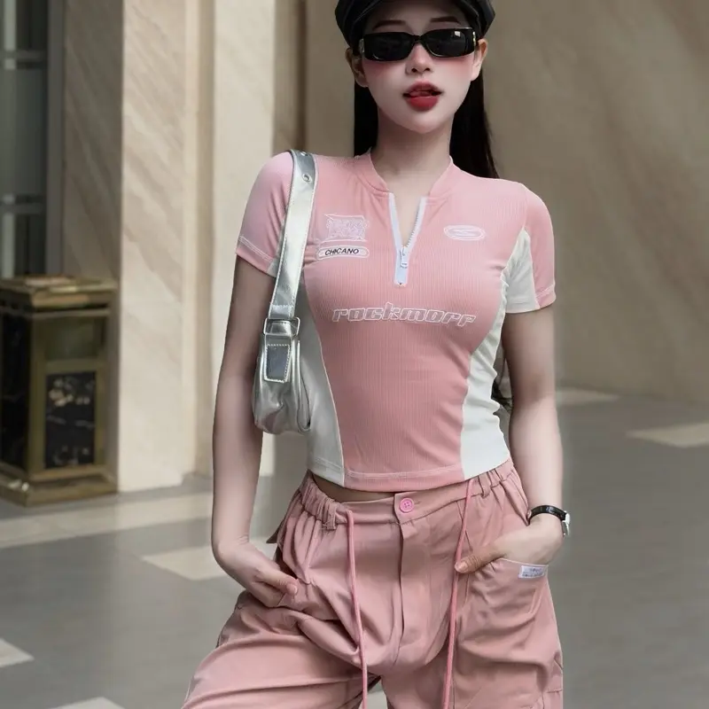 Áo Thun Babytee  Nữ  Thể Thao Có Khóa Cổ Dáng Ôm Hình Thêu áo thun thể thao Polypropylene  Top Tập Thể Dục Thể Dục Golf 7
