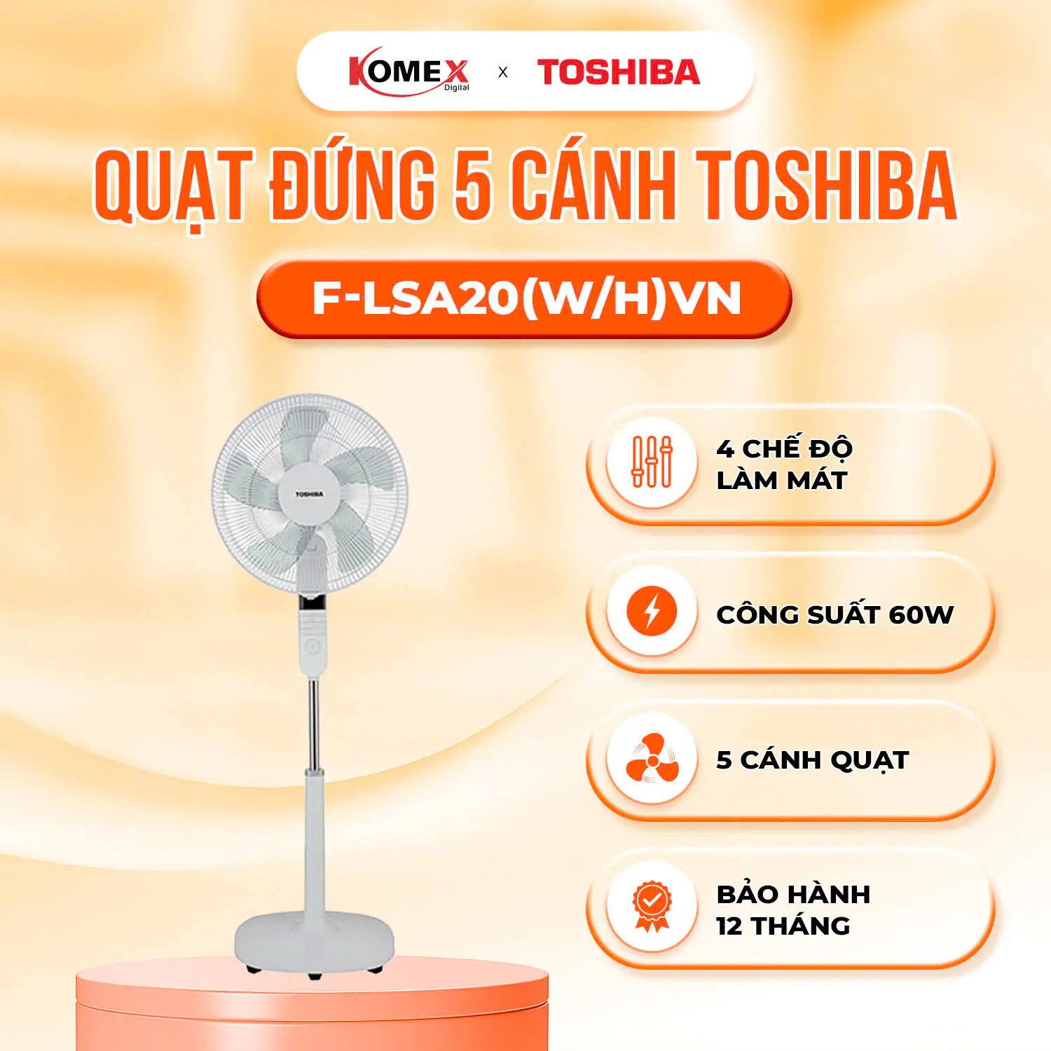 Quạt Cây Đứng Toshiba F-LSA20(W/H)VN Điều Khiển Từ Xa, Hẹn Giờ Tắt, Công Suất 60W, Bảo Hành 12 Tháng Fan QuạT