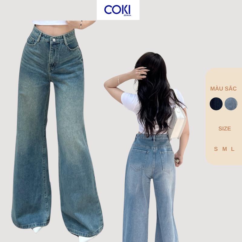 quần jeans ống loe Suông Rộng Lưng Cao Tôn Dáng Women Pants  Cạp Cao Ong