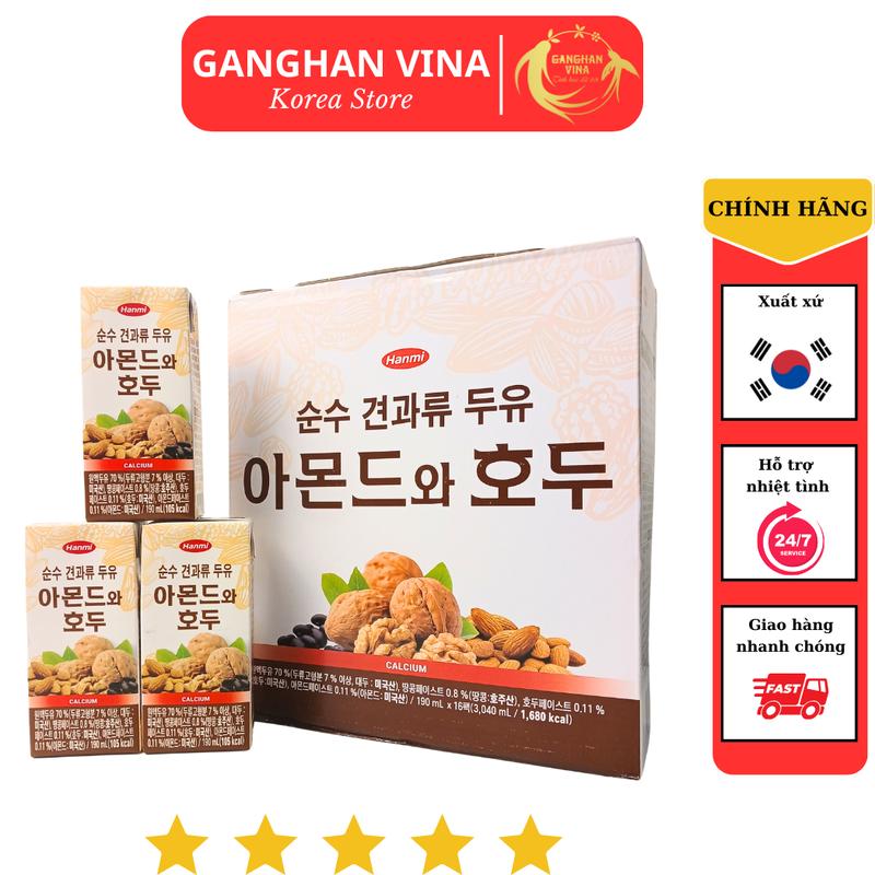 Sữa Hạt Óc Chó Hạnh Nhân Đậu Đen Hanmi Hàn Quốc (190ml x 16 hộp)