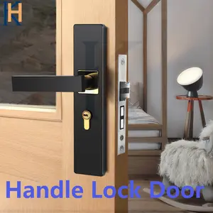 Gagang Pintu 1 Set Siap Pasang, Gaya Eropa Handle Lock Door Model Lurus Bedroom Living Room Mechanical Anti-Theft handle  pintu kunci handlepintu