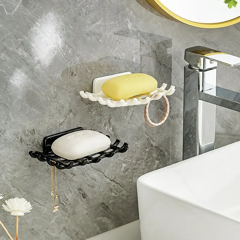 Soap box wall-mounted drain rack Household perforation-free bathroom High-end bathroom new soap box hook