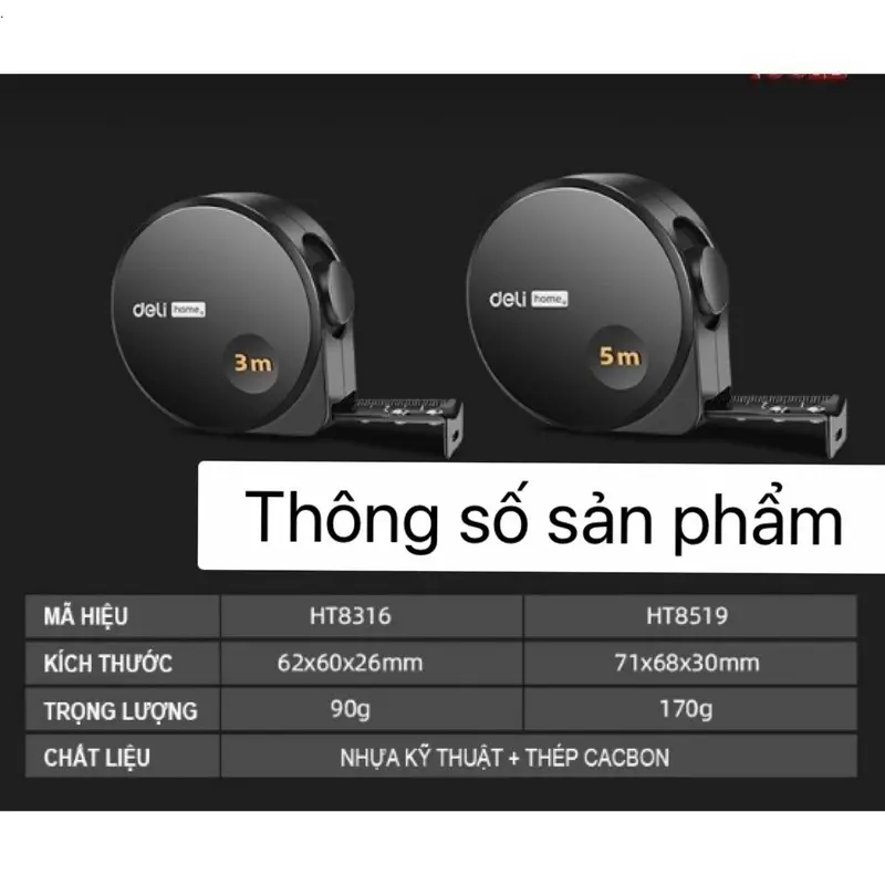 Thước Dây Deli 5m Bằng Thép Chống Mòn Độ Chính Xác Cao Chịu Lực Tốt 5