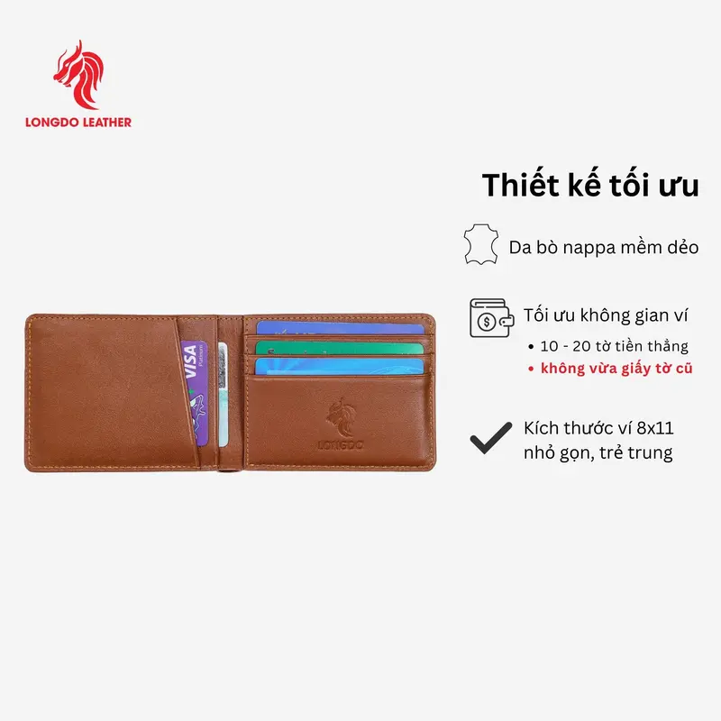 Ví da cao cấp cho nam mini (Không để được giấy tờ cũ) thương hiệu LONGDO LEATHER - B10 2