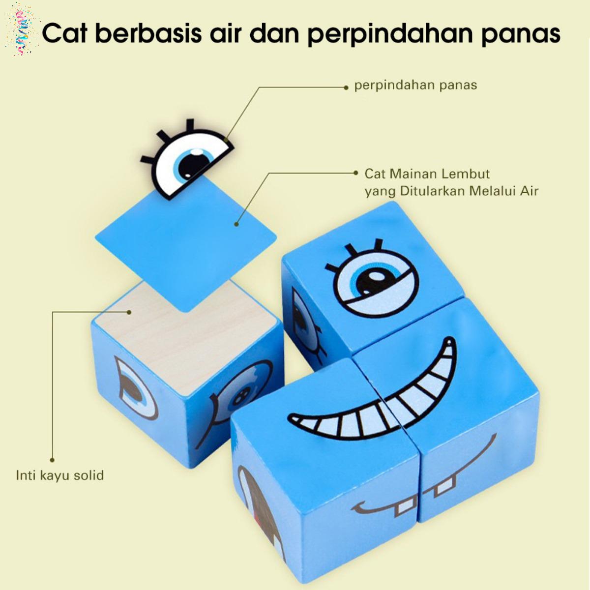 Mainan Face Changing Cube - Puzzle Edukasi Ekspresi Wajah, Permainan Ketangkasan Anak, Game Keluarga Interaktif yang Mengasah Kreativitas, Keterampilan Motorik, dan Berpikir Logis Anak!